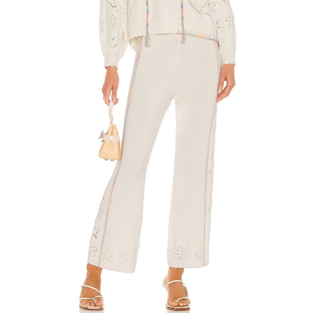 LoveShackFancy Cream Wide Leg Pants